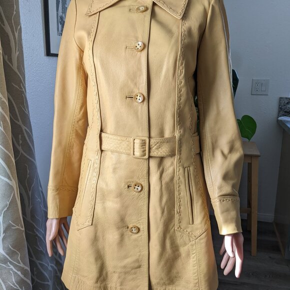 Leda Spain by Gropper Vintage 70s Soft Leather Belted Trench Coat / Jacket - S/M - Picture 5 of 12